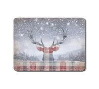Deer Plaid Dish Drying Mats for Kitchen Counter, Cozy Rustic Absorbent Rubber Dish Rack Mat, Winter Pu Leather Drying Pad for Coffee Bar 18x24 Inch