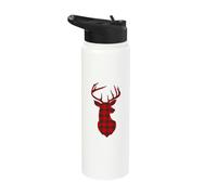 Deer Plaid Red Reindeer Buck Christmas Xmas Stainless Steel Insulated Water Bottle