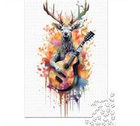 Deer Playing Guitars 1000-Piece Puzzle for Adults, 38x26cm/1000pcs; A Thoughtful Gift for A New Home; White Card Pieces for Cleaner Handling