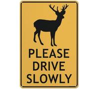 Deer Please Drive Slowly Sign Warning Tin Sign Home Kitchen Farm Garden Garage Wall Decor Durable Weather Clear Wildlife Alert Ideal Rural Roads & Gardens 8X12 Inch Shops Stores Cafes Restaurants
