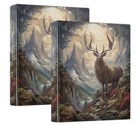 Deer Portrait Art 3-Ring Binder 1.5 Inch, PVC Material Document Organizer with D-Ring and Clear View Pocket for Office Supplies-2 Pack