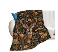 Deer Print Blanket Vintage Forest Sika Deer Decor Throw Blanket Comfy Plush Flannel Fleece Warm Soft Fluffy Fuzzy Winter Blanket Reindeer Gifts for Girls Boys Women Teens for Bed Sofa Couch 40"X50"