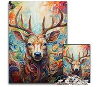 Deer Psychedelic Art 1000 Piece Jigsaw Puzzle cardboard Jigsaw DIY Decoration, Brain Challenge, for Adult, Family, 26X38CM/10.23x14.96inch