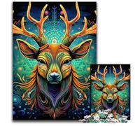 Deer Psychedelic Art 1000Pc Adults Jigsaw Puzzle Wooden Puzzles Challenging Brain Teaser for Teenagers, Family Game Night Fun 50x75CM/19.68x29.52inch