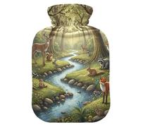 Deer Raccoons Foxes Squirrels Hot Water Bottles with Soft Cover Hot Water Bag for Neck and Shoulder Pain Relief Medium