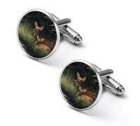 Deer Resting by The Streams Cufflinks for Men Round Cuff Links Black Tie Clips for Business Wedding Graduation