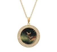 Deer Resting by The Streams Women Round Pendant Necklace Diamond Necklaces Jewelry Gifts