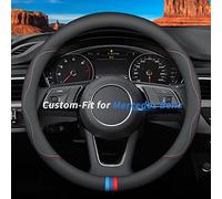 Deer Route Custom-Fit Mercedes Benz Steering Wheel Cover, Premium Leather, Red and Blue
