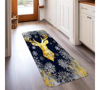 Deer Runner Rug, Winter Festive Snowflakes Stars Christmas Gold Low Pile Sponge Carpets Fade Resistant Home Aesthetic for Kitchen Hallway Laundry Room Entryway Decor 2x5 Ft