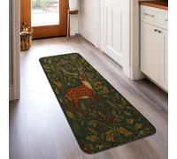 Deer Runner Rug, Winter Rustic Leaves Berries Winter Green Low Pile Sponge Edge Binding Home Rectangle Carpet for Kitchen Hallway Laundry Room Entryway Decor 2x5 Ft