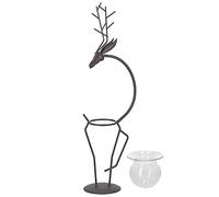 Deer Shape Wrought Iron Plant Stand Transparent Glass Hydroponic Vase Flower Holder for Living Room Office Modern Home Decor Stainless Steel High Borosilicate Glass (Type A)