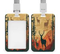 Deer Show Badge Holder ID Badge Card Holder Wallet Case Sturdy Lanyard Badge Protector Vertical Plastic Card Case Protector Pouch with Clear Window ID Holder
