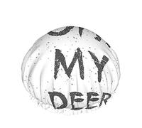 Deer Shower Cap,Fashion Quote With Deer Horns Oh My Deer Waterproof Double Layer Bath Caps Perfect For All Hair Lengths And Thicknesses