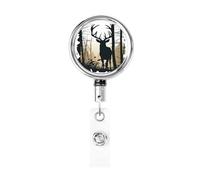 Deer Silhouette Badge Reels Retractable Badge Holder with Alligator Clip Cute Nurse Telescopic Badge Clip Name ID Card Holders for Office Worker Doctor Nurse Key Holder