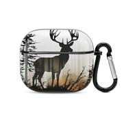 Deer Silhouette Bluetooth Earbuds Case Cover Full Body Shockproof Protection Hard Case Support Wireless Charging with Keychain Personalized Gift for AirPods 3