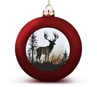 Deer Silhouette Christmas Ball Ornament Shatterproof Hanging Ball Ornaments with String Decorative Christmas Baubles for Xmas Tree Home Wedding Holiday Party Decor Supply