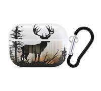 Deer Silhouette Earbuds Organizer Shockproof Protective Airpods Pro Cover with Carabiner Clip Anti Fall Carrying Earphone Case Cover for Airpods Pro 2nd Generation White