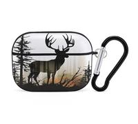 Deer Silhouette Earbuds Organizer Shockproof Protective Airpods Pro Cover with Carabiner Clip Anti Fall Carrying Earphone Case Cover for Airpods Pro 2nd Generation Black