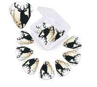 Deer Silhouette Guitar Picks 12 Pack Personalized Plectrums with Organizer Storage Box, Colorful Celluloid Guitar Plectrum Includes Thin, Medium, Heavy Picks for Acoustic Guitar Bass Picks