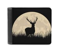 Deer Silhouette on Full Moon Printed Bifold Wallet with Hidden Compartments Pocket Money and Credit Card Holder for Men Women