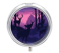 Deer Silhouette Printed Pill Box Pill Container Portable Medicine Pill Case Metal Travel Pill Box Vitamin Container with 3 Compartment Medicine Case