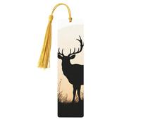 Deer Silhouette Wooden Bookmark 5pcs for Book Lovers,DIY Wood Craft Bookmarks with Colorful Tassels Wooden Gift Tags Labels Rectangle Bookmarks Ornaments Unusual Gift for Men Women
