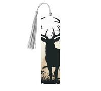Deer Silhouette Wooden Bookmark for Men Women, Handmade Wood Bookmark Craft with Tassel Pendant Unfinished Wood Tag Book Mark Gifts Bookmarks Hanging Labels for Book Lovers