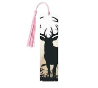 Deer Silhouette Wooden Bookmark for Men Women, Handmade Wood Bookmark Craft with Tassel Pendant Unfinished Wood Tag Book Mark Gifts Bookmarks Hanging Labels for Book Lovers