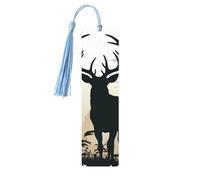 Deer Silhouette Wooden Bookmark for Men Women, Handmade Wood Bookmark Craft with Tassel Pendant Unfinished Wood Tag Book Mark Gifts Bookmarks Hanging Labels for Book Lovers