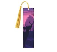 Deer Silhouette Wooden Bookmarks 5 Pcs,Handmade Double-Sided Printed Book Marks Page Markers with Gold Tassels Book Accessories Gift for Book Lovers Women Men