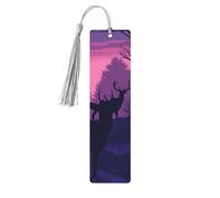 Deer Silhouette Wooden Bookmarks 5 Pcs,Handmade Double-Sided Printed Book Marks Page Markers with Gray Tassels Book Accessories Gift for Book Lovers Women Men