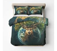 Deer Single Duvet Cover Set - Forest Animal Bedding & Bedroom Decor, Super Soft Microfiber Quilt Cover and 1 Pillowcases, with Zip, Reversible Design SD-1062