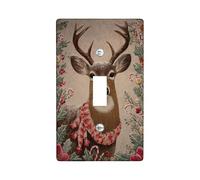 Deer Single Light Switch Cover Plate, Christmas Rustic Holly Candy Cane Xmas Brown Plastic Standard Size Decorative Wall Plates for Living Room Bedroom Home Office Decor (Single)