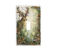 Deer Single Light Switch Cover Plate, Nature Fanciful Mushrooms Squirrel Fall Green Plastic Standard Size Wall Switch Plates Accents for Home Living Room Bedroom Bathroom Decor (Single)
