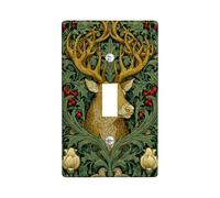 Deer Single Light Switch Cover Plate, Nature Rustic Leaves Berries Winter Green Plastic Standard Size Toggle Light Switch Cover for Living Room Bedroom Home Office Decor (Single)