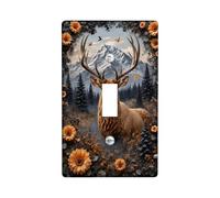 Deer Single Light Switch Cover Plate, Nature Rustic Mountains Flowers Fall Brown Plastic Standard Size Decorative Wall Plates for New Apartment Home Bedroom Office Decor (Single)