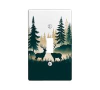 Deer Single Light Switch Cover Plate, Nature Rustic Trees Fog Fall Green Plastic Standard Size Wall Switch Plates Accents for Bedroom Bathroom Kitchen Entrance Decor (Single)