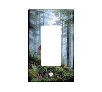 Deer Single Rocker Light Switch Cover, Nature Rustic Fawn Forest Spring Green Plastic Standard Size Switch Plate Decorative for Home Living Room Bedroom Bathroom Decor