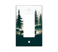 Deer Single Rocker Light Switch Cover, Nature Rustic Trees Fog Fall Green Plastic Standard Size Decorative Wall Plates for Living Room Bedroom Home Office Decor