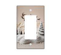Deer Single Rocker Light Switch Cover, Nature Rustic Trees Mountains Winter Brown Plastic Standard Size Decorative Wall Plates for New Apartment Home Bedroom Office Decor