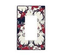 Deer Single Rocker Light Switch Cover, Rustic Outdoor Compass Fire Fall Red Plastic Standard Size Switch Plate Decorative for Bedroom Bathroom Kitchen Entrance Decor