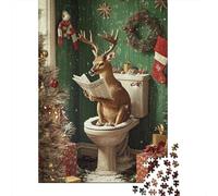 Deer Sitting Reading Newspaper Puzzle 100% Recycled Cardboard Paper Rectangular Jigsaw Puzzle for Adult Children 1000pcs (75x50cm)