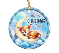 Deer Sleep On Moon Noel Xmas Tree Hanging Christmas Tree Decorations With Ribbon Crimbo Baubles Ceramic Hanging