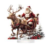 Deer Sleigh Santa Claus Statue - 14x15 Reindeer Sleigh Figurine, 2D Acrylic Ornament | Festive Christmas Collectible Miniature Desktop Decoration Holiday Home Decor Winter Festival Display