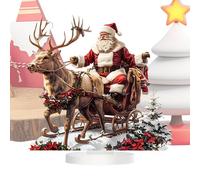 Deer Sleigh Santa Claus Statue, Sleigh Santa Scene With Sleighs & Reindeer, 2D Acrylic Christmas Santas On Reindeer Sleighs Decor For Home Festive Display, Yard & Holiday Decoration