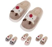 Deer Slippers Womens Christmas Slippers Reindeer Novelty Slipper Character Plush Slipper Xmas Festive Sliders Funny Printed Slides Super Warm Soft Mules Non-Slip Bedroom Slide Lovely Cartoon Sliders