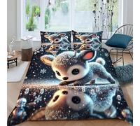 Deer Snowflake 3 Pieces Duvet Cover,3D Printed Animal Theme Wildlife Bedding Set,2 Pillowcases,Hidden Zipper,Microfiber Quilt Cover,King（220x240cm）