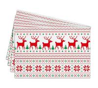 Deer Snowflakes Christmas Placemats Set of 4, Dining Mat Cotton Linen Waterproof Wreath Table Mats Decor Fabric for Christmas Holiday Kitchen Dinner Table, Washable Wipeable Placemat -015