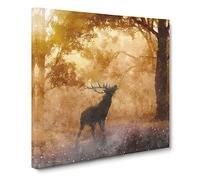 Deer Stag in an Autumn Forest Canvas Print | Gallery Wrapped 30mm Frame Wall Art | 14x14 inches | Ready to Hang | Abstract Animals Picture | Living Room Bedroom Lounge Office