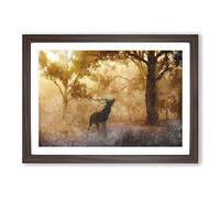 Deer Stag in an Autumn Forest Painting Framed Print | A2 Walnut Framed Wall Art | Ready to Hang | Modern Animal Picture | Living Room Bedroom Lounge Office
